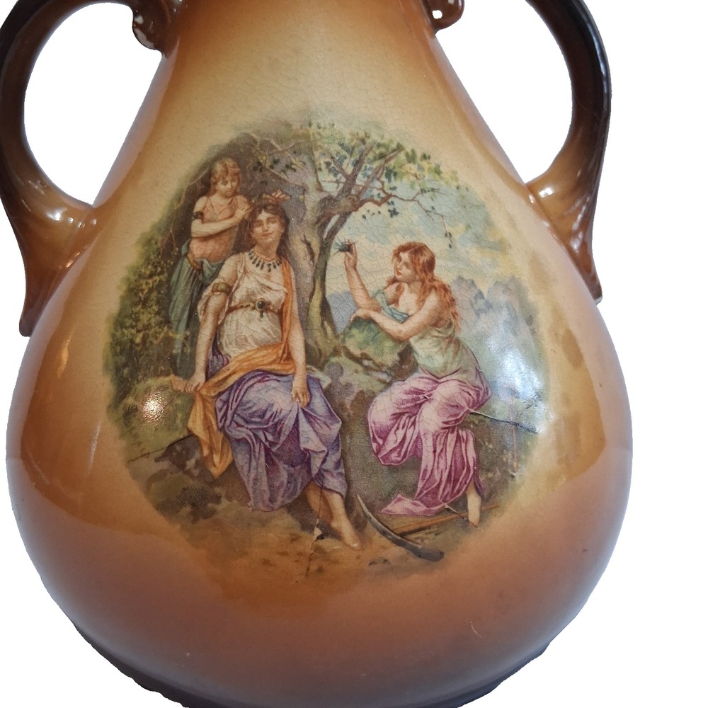 Antique USONA Goodwin Pottery Art‎ Double Handled Victorian Portrait Vase - Picture 3 of 9